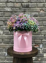 Цветочная композиция из Гипсофила и Розы в шляпной коробке в Асбесте