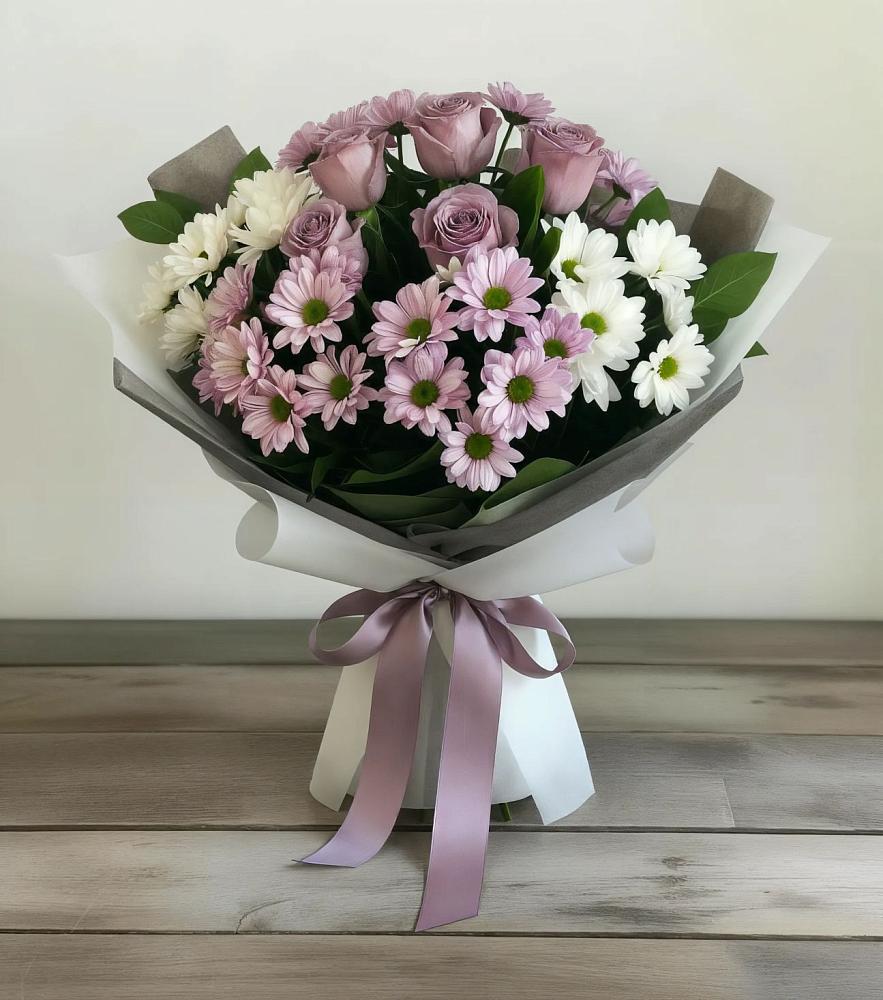 Букет цветов из: Хризантемы и Розы в Асбесте
