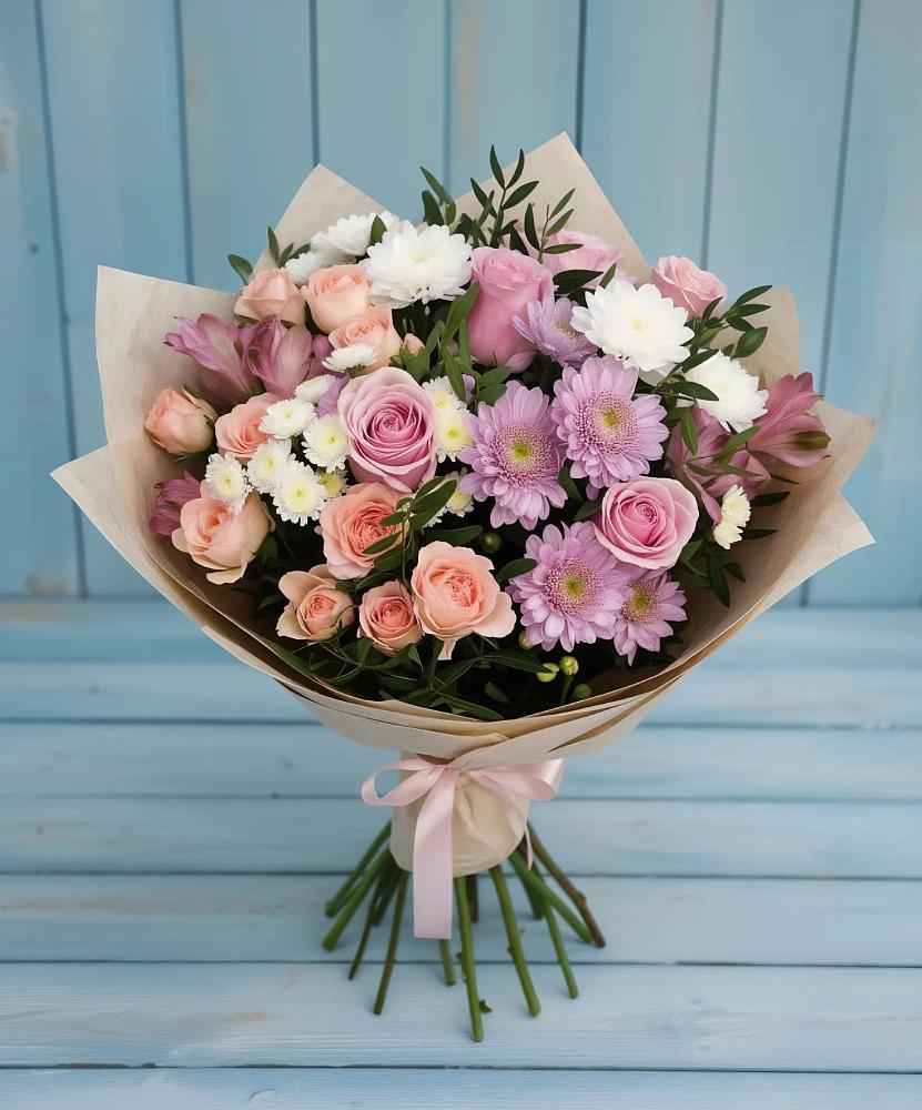 Букет цветов из: Хризантемы, Розы и Альстромерии в Асбесте