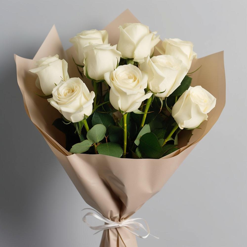 Букет 9 Белых роз Эдлесс Лав в Асбесте