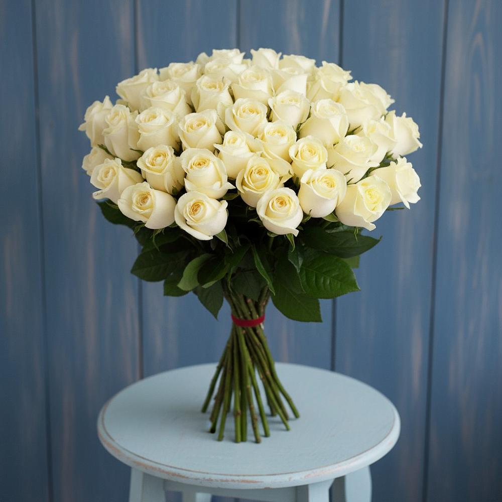 Букет 51 Белая роза Эдлесс Лав в Асбесте