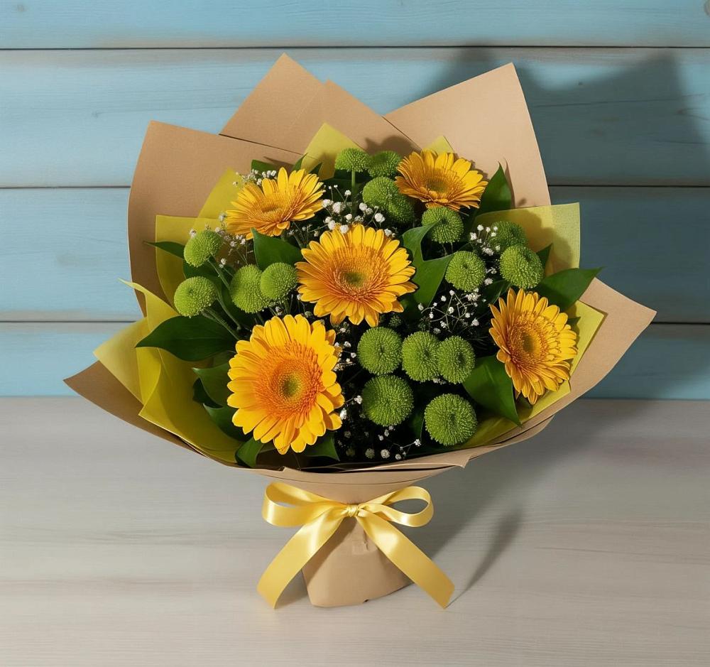Букет цветов из: Герберы и Хризантемы в Асбесте