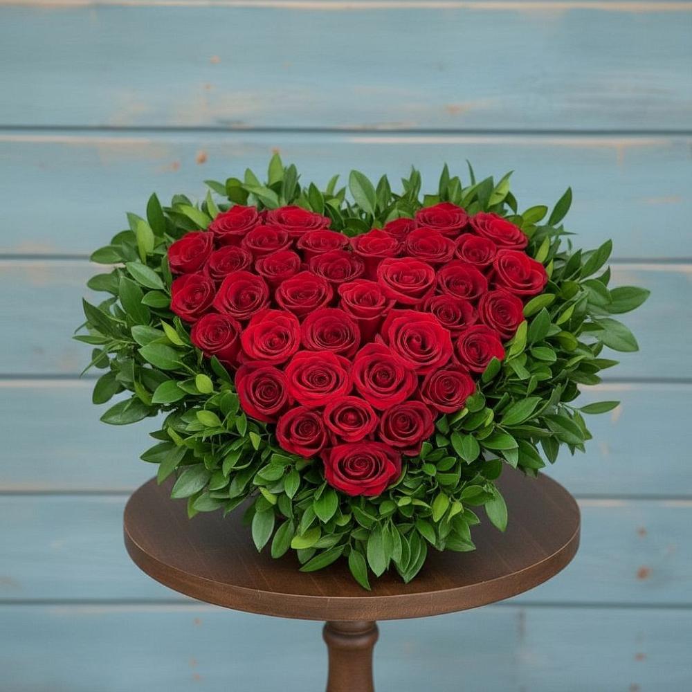 Цветочная композиция из Розы в виде сердца в Асбесте