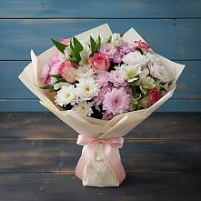 Букет цветов из:  Хризантемы, Альстромерии и Розы #REPLACE_PRED# Асбесте