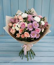 Букет цветов из:  Хризантемы, Розы и Альстромерии в Асбесте