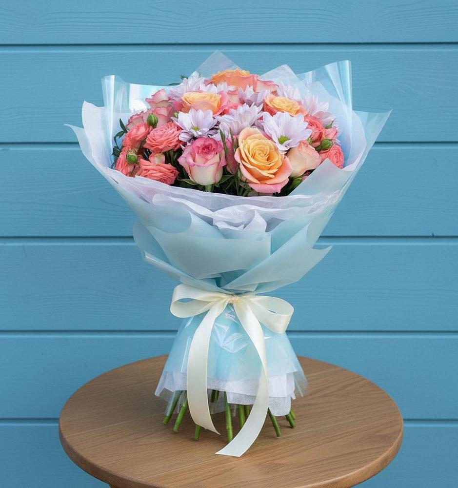 Букет цветов из: Хризантемы и Розы в Асбесте